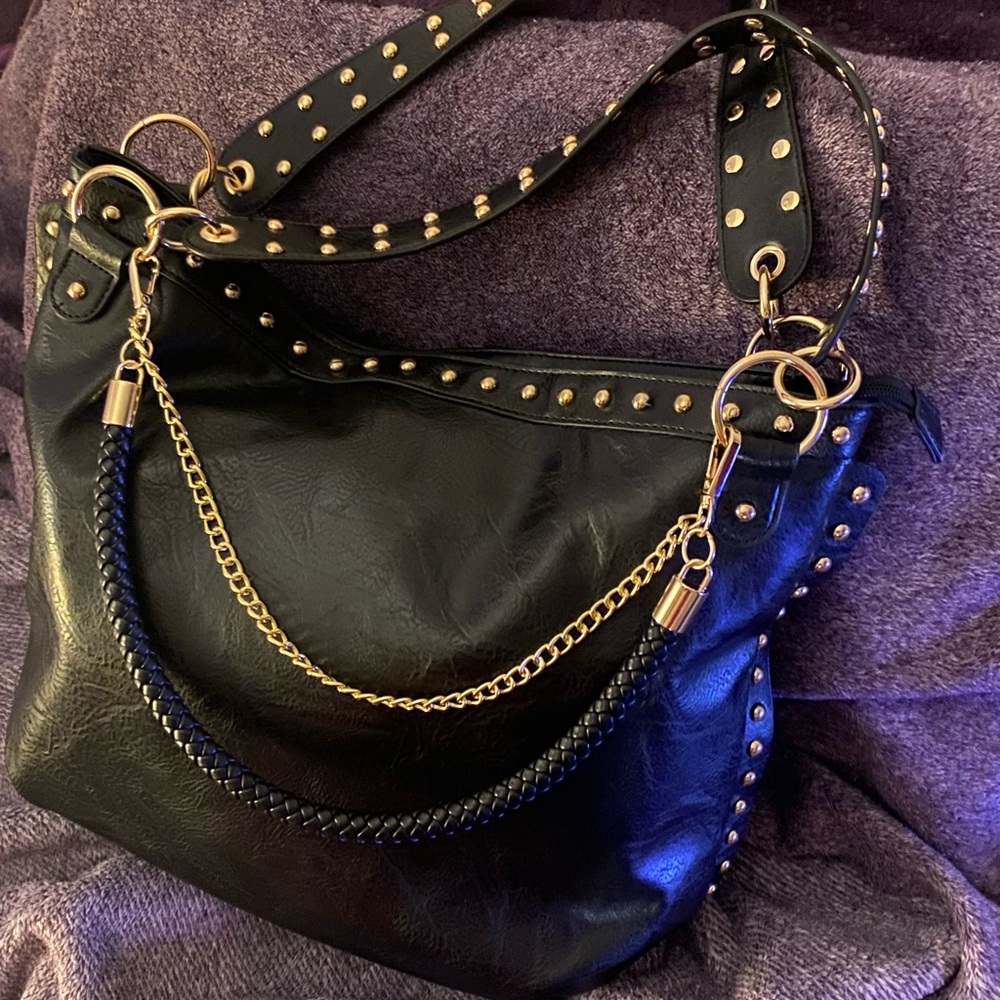 Shoe Carnival’s Black Studded PU Leather Bag